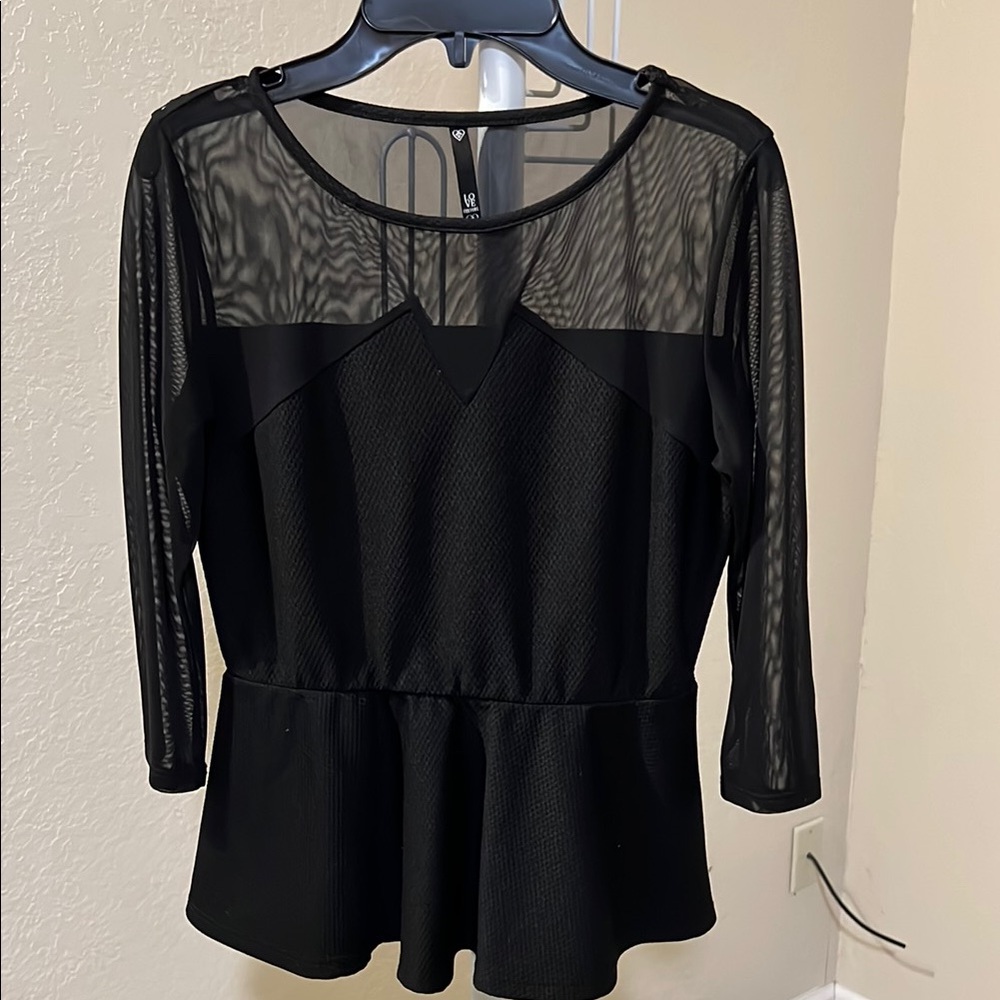 Love Culture Black Peplum Sheer Blouse